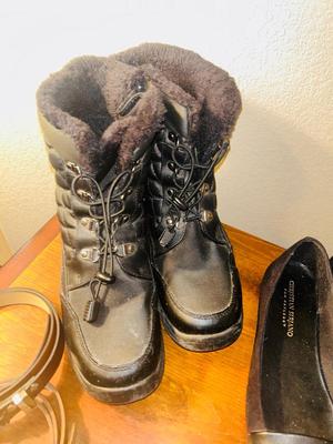 WOMENS BLACK W/P By TOTES SNOW BOOTS, SLIP ON SHOES AND BELTS