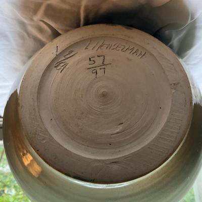 A1030 Signed Green Pottery Vase