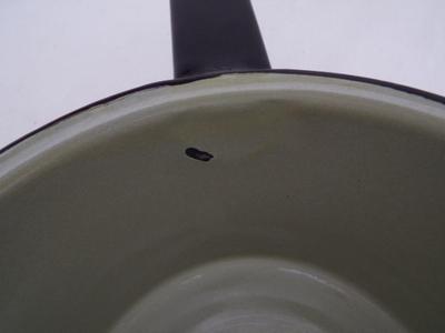 2 VTG classic porcelain on steel cooking pots, for display.