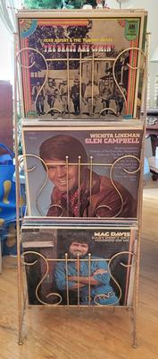 LOT 86L: Vintage Vinyl Records Display Stand with Mixture of Vinyl Records Included