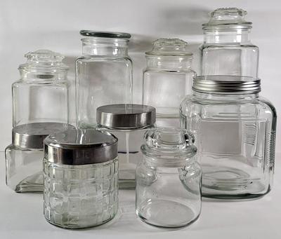 LOT 88G: Assortment of Vintage Glass Jars with Lid Covers
