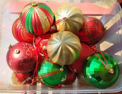LOT 89G: Tub Full of Jumbo Sized Christmas Ball Ornaments
