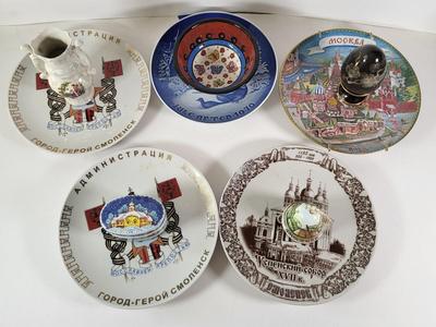 LOT 91D: Vintage Russian Hand Painted Ceramic & Porcelain Decorative Plates and More
