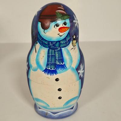 LOT 102G: Christmas Themed Russian Nesting Dolls, Some with Makers Mark and Roly-Poly Musical Santa