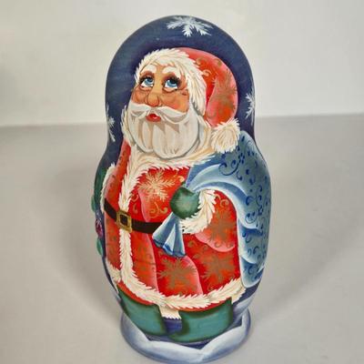 LOT 102G: Christmas Themed Russian Nesting Dolls, Some with Makers Mark and Roly-Poly Musical Santa