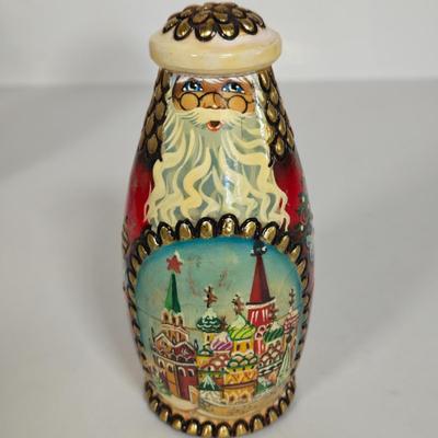 LOT 102G: Christmas Themed Russian Nesting Dolls, Some with Makers Mark and Roly-Poly Musical Santa