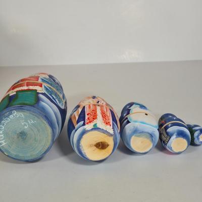 LOT 102G: Christmas Themed Russian Nesting Dolls, Some with Makers Mark and Roly-Poly Musical Santa