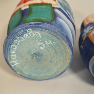 LOT 102G: Christmas Themed Russian Nesting Dolls, Some with Makers Mark and Roly-Poly Musical Santa