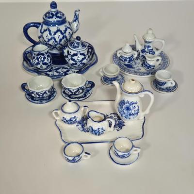 LOT 105G: Three Sets of Blue and White Miniature Tea Sets