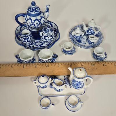LOT 105G: Three Sets of Blue and White Miniature Tea Sets