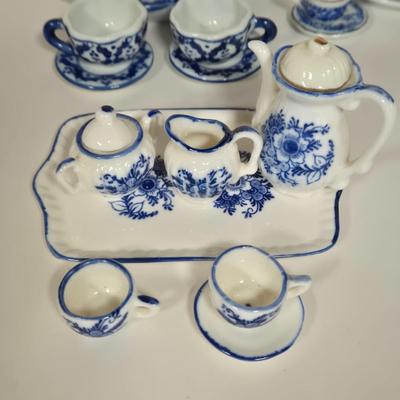 LOT 105G: Three Sets of Blue and White Miniature Tea Sets