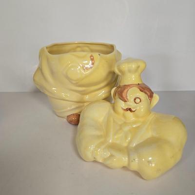 LOT 107G: Red Wing Pottery Chef Pierre Cookie Jar, Jolly Chef Spoon Rest, and Roseville Clematis Vase