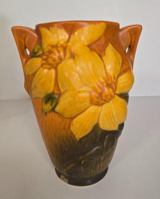 LOT 107G: Red Wing Pottery Chef Pierre Cookie Jar, Jolly Chef Spoon Rest, and Roseville Clematis Vase