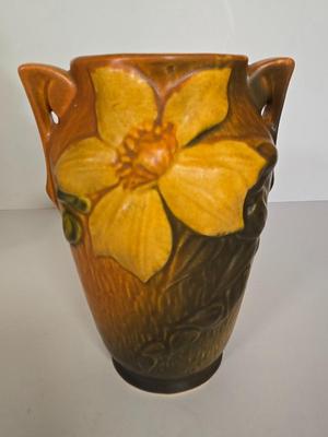 LOT 107G: Red Wing Pottery Chef Pierre Cookie Jar, Jolly Chef Spoon Rest, and Roseville Clematis Vase