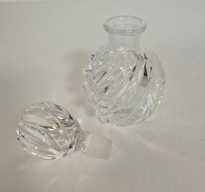 LOT 109G: Vanity Set Including Glass Hair Receiver with Celluloid Lid, Vanity Jar, Art Deco Crystal Swirl Perfume Bottle, Porcelain...