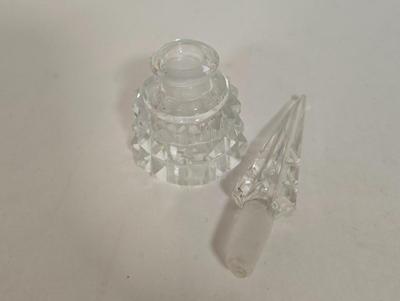 LOT 109G: Vanity Set Including Glass Hair Receiver with Celluloid Lid, Vanity Jar, Art Deco Crystal Swirl Perfume Bottle, Porcelain...