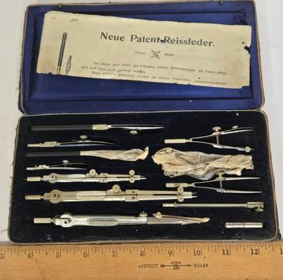 LOT 110G: Antique Drafting Tool Set and Pocket Arithmometer