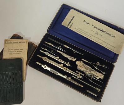 LOT 110G: Antique Drafting Tool Set and Pocket Arithmometer