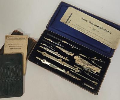 LOT 110G: Antique Drafting Tool Set and Pocket Arithmometer
