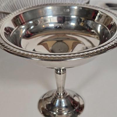 LOT 113: Art Deco Russel Wright Pancake and Corn Table Set, Silver Plate Flower Frog, Pedestal Candy Bowl, and More