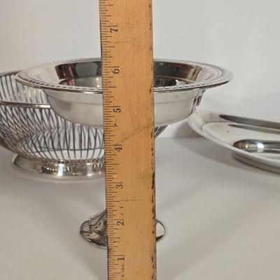 LOT 113: Art Deco Russel Wright Pancake and Corn Table Set, Silver Plate Flower Frog, Pedestal Candy Bowl, and More