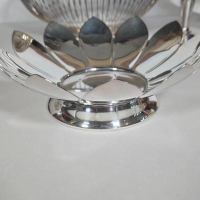 LOT 113: Art Deco Russel Wright Pancake and Corn Table Set, Silver Plate Flower Frog, Pedestal Candy Bowl, and More