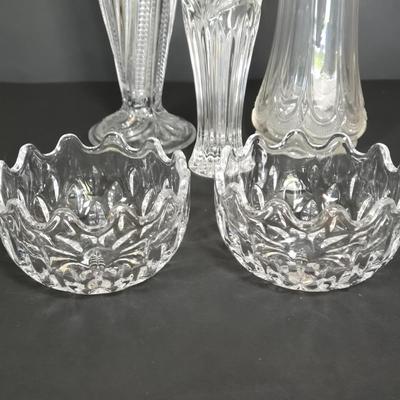 LOT 114F: Orrefors Vase, EAPG Celery Vase, Oneida Southern Garden Bud Vase, and More
