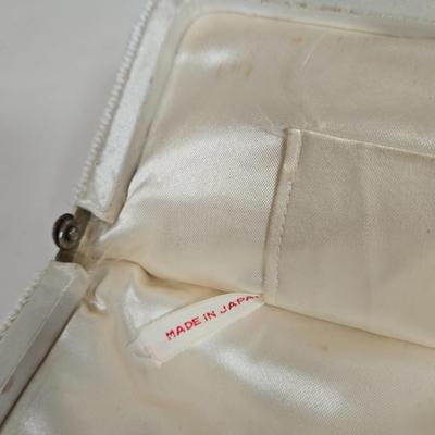 LOT 117G: Vintage Florida Handbags Lucite Purse, Gold-Tone Metal Mesh Purse, and White Beaded Clutch