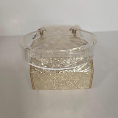 LOT 117G: Vintage Florida Handbags Lucite Purse, Gold-Tone Metal Mesh Purse, and White Beaded Clutch