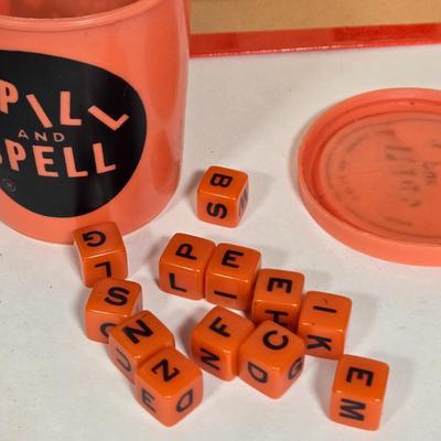 LOT 118G: Hillary Page Toy Clock, Vintage Spill and Spell Game, and Christmas Themed Block Set