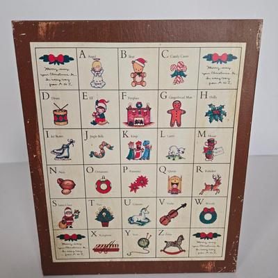 LOT 118G: Hillary Page Toy Clock, Vintage Spill and Spell Game, and Christmas Themed Block Set