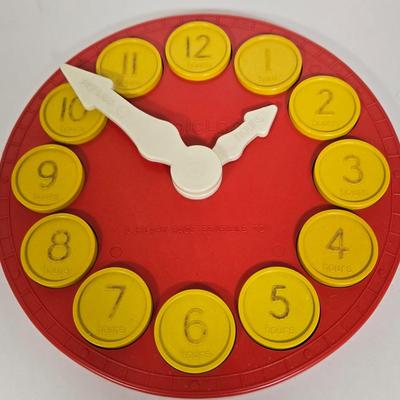 LOT 118G: Hillary Page Toy Clock, Vintage Spill and Spell Game, and Christmas Themed Block Set