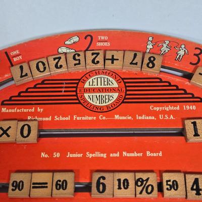 LOT 120G: Vintage Richmond Letters and Numbers Spelling Board, Dell Comic Book, Mother Hen Target Game, and More