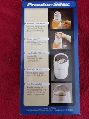 Proctor-Silex Coffee Grinder mod. E160B, NEW IN BOX/unused