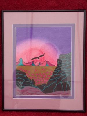 Southwestern art. Framed w/matt & glass. About 17"x14" w/frame.