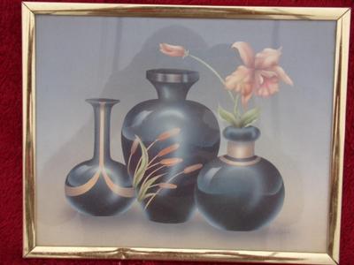 TWO still life wall decor art pieces, framed. About 8-1/2"x10" each