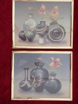 TWO still life wall decor art pieces, framed. About 8-1/2"x10" each