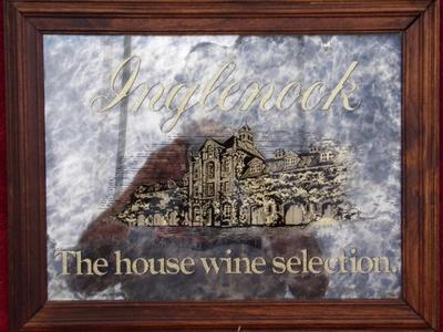 Advertising framed mirror for Inglenook Wine. About 15"x19" over all.