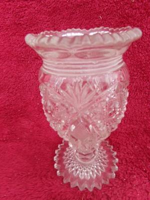 A VTG group of glassware items, a sm vase, 2 bowls, a vinaigrette.