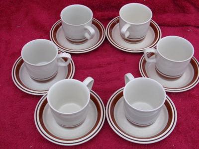 VTG lot of 6 “Chateau” hand painted stoneware matching coffee cups