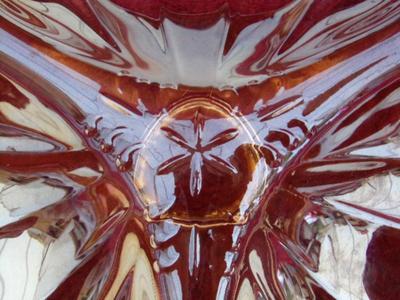 VTG Jeannette Glass marigold Doric iridescent clover leaf candy dish