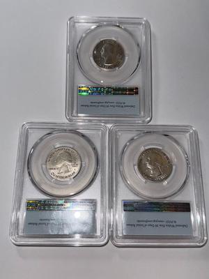 (3) PCGS CERTIFIED 2017-S SP70 ELLIS ISLAND Enhanced Uncirculated Quarter (Special Strike) as Pictured.