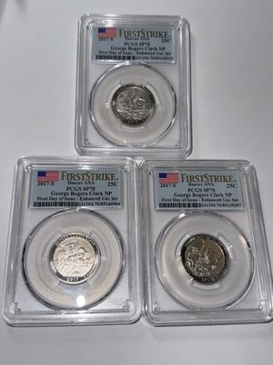 (3) PCGS CERTIFIED 2017-S SP70 GEORGE ROGERS CLARK Enhanced Uncirculated Quarter (Special Strike) as Pictured.