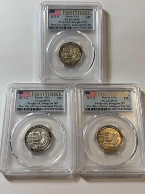 (3) PCGS CERTIFIED 2017-S SP70 FREDERICK DOUGLASS Enhanced Uncirculated Quarter (Special Strike) as Pictured.