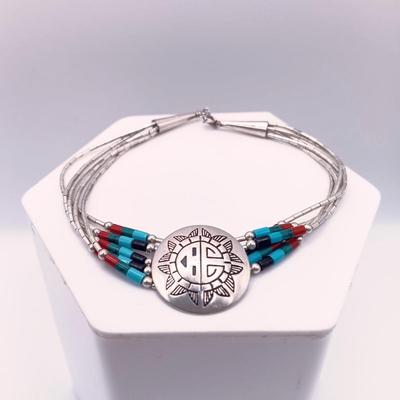 LOT 2: Vintage Southwestern Liquid 925 Sterling Silver, Turquoise, Coral, Onyx Bracelet with Sterling and Fresh Water Pearl Bracelet