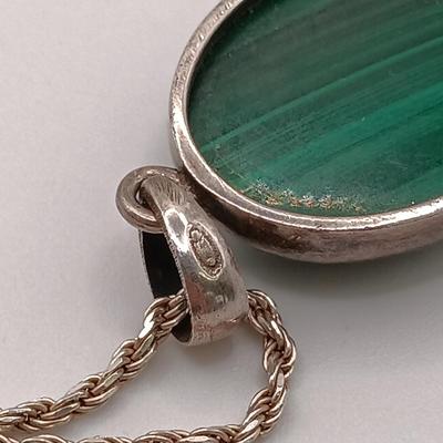 LOT 3: Malachite and 925 Sterling Silver Necklace with Matching Earrings 25.4gtw