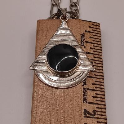 LOT 4: Sterling Silver and Black Onyx Pendant on Sterling Silver Chain 20.7gtw