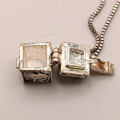 LOT 5: Sterling Silver Box Chain Necklace with Silver-Tone Prayer Box Pendant