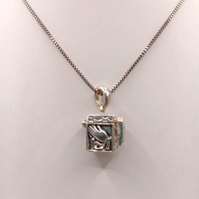 LOT 5: Sterling Silver Box Chain Necklace with Silver-Tone Prayer Box Pendant