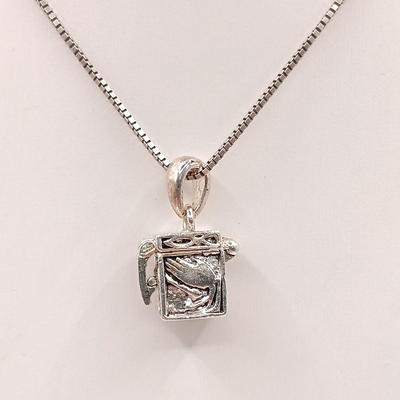 LOT 5: Sterling Silver Box Chain Necklace with Silver-Tone Prayer Box Pendant